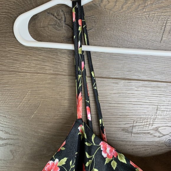 Intimate Moods Satin Night Set Womens L Slip & Cover Chemise Black Red Roses - Picture 3 of 16